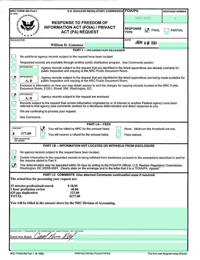 NRC FORM 464 Part I screenshot