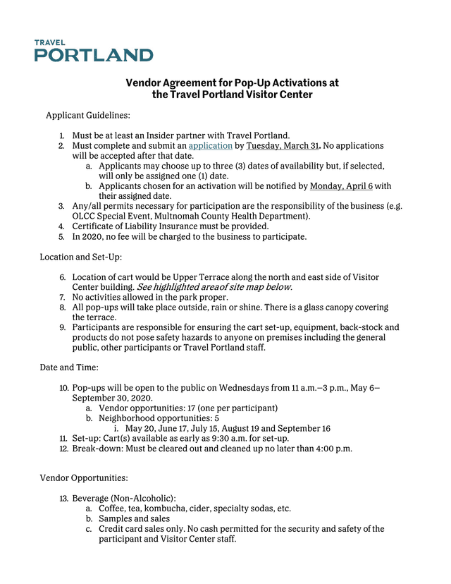 Vendor Agreement For Pop Up Activations At The Travel Portland Visitor Center screenshot