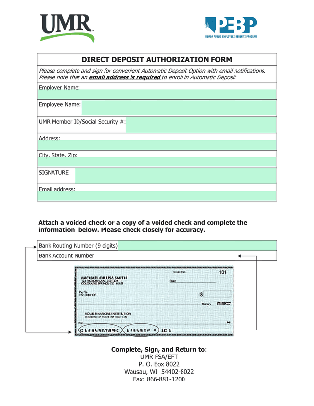 Direct Deposit Authorization Form screenshot