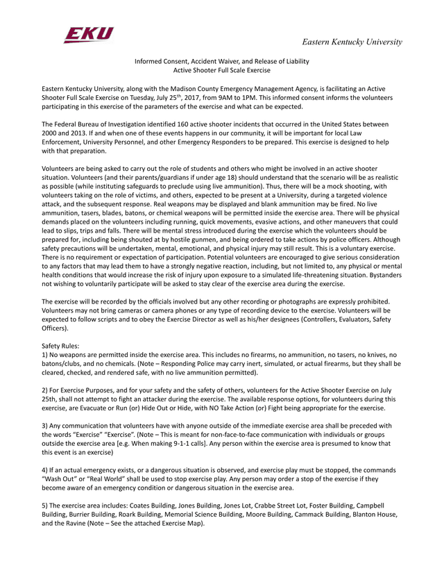 Informed Consent, Accident Waiver, And Release Of Liability   Active Shooter Full Scale Exercise screenshot