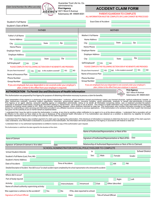 Accident Claim Form screenshot