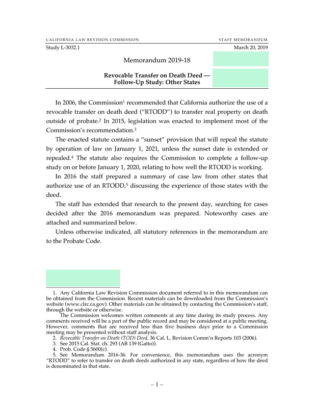 California Law Revision Commission Staff Memorandum screenshot