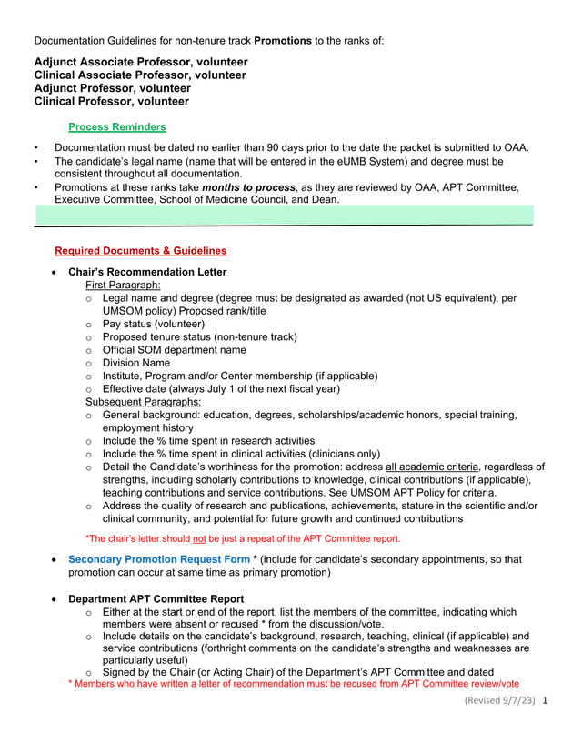 Documentation Guidelines For Non Tenure Track Promotions screenshot
