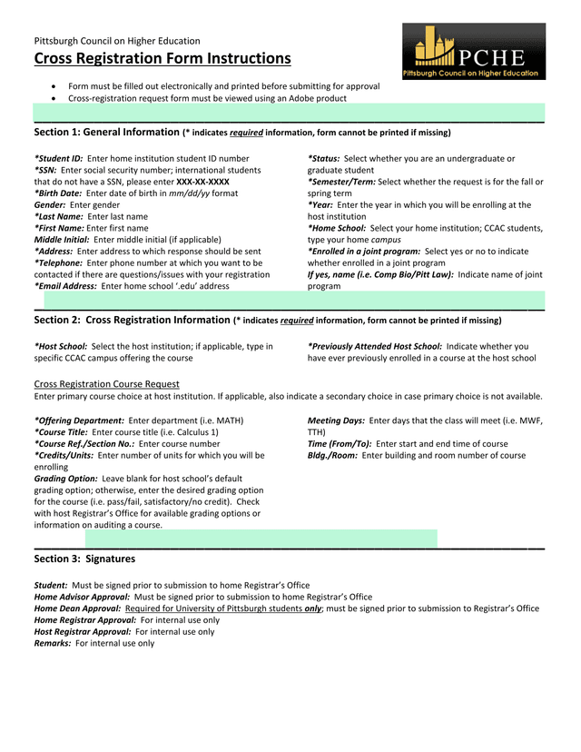 Cross Registration Form Instructions screenshot