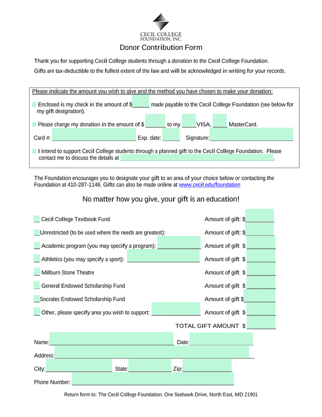 Donor Contribution Form screenshot