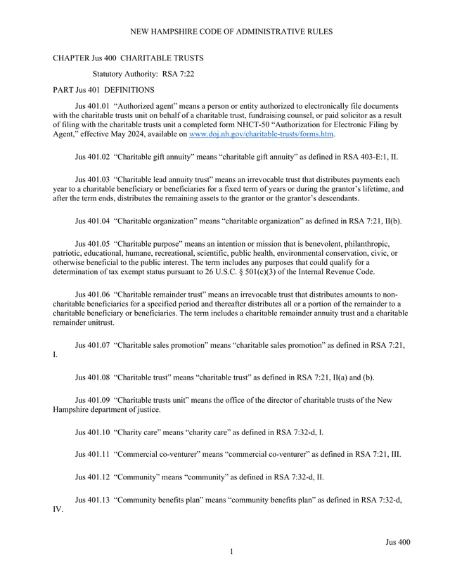 New Hampshire Code Of Administrative Rules   Charitable Trusts screenshot