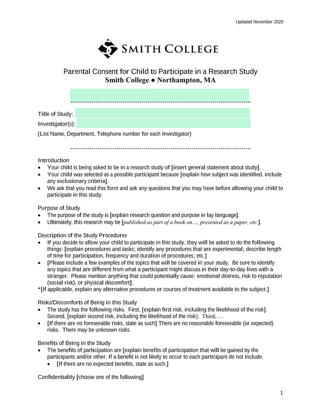Parental Consent For Child To Participate In A Research Study screenshot