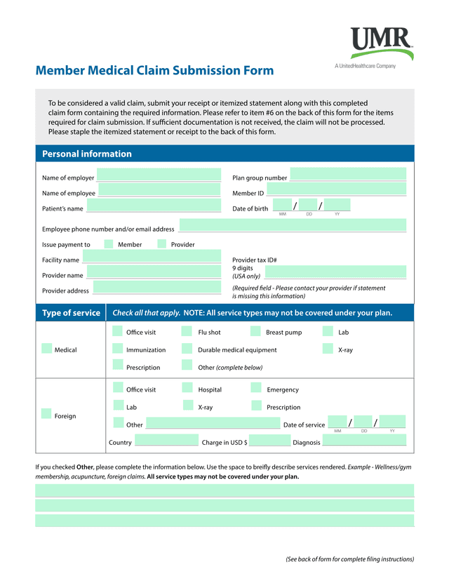 Member Medical Claim Submission Form screenshot