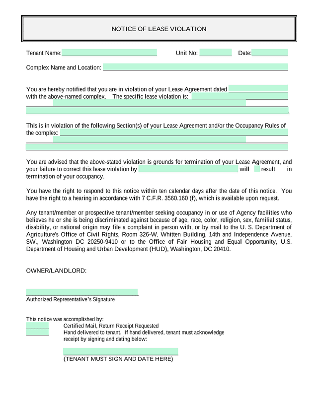 Notice Of Lease Violation screenshot