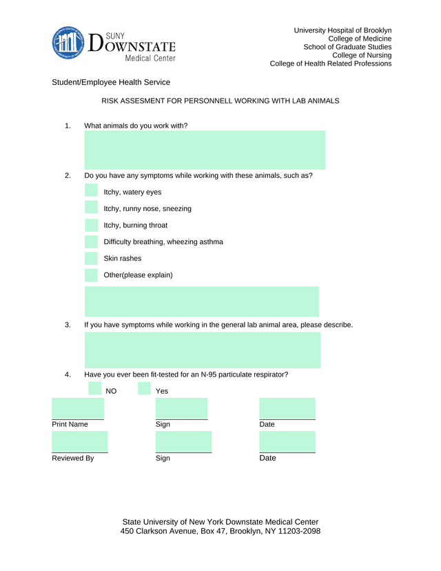 Risk Assessment For Personnel Working With Lab Animals screenshot