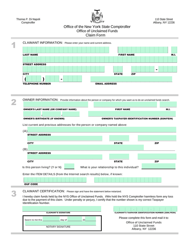 Claim Form screenshot
