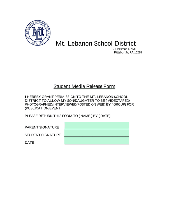 Student Media Release Form screenshot
