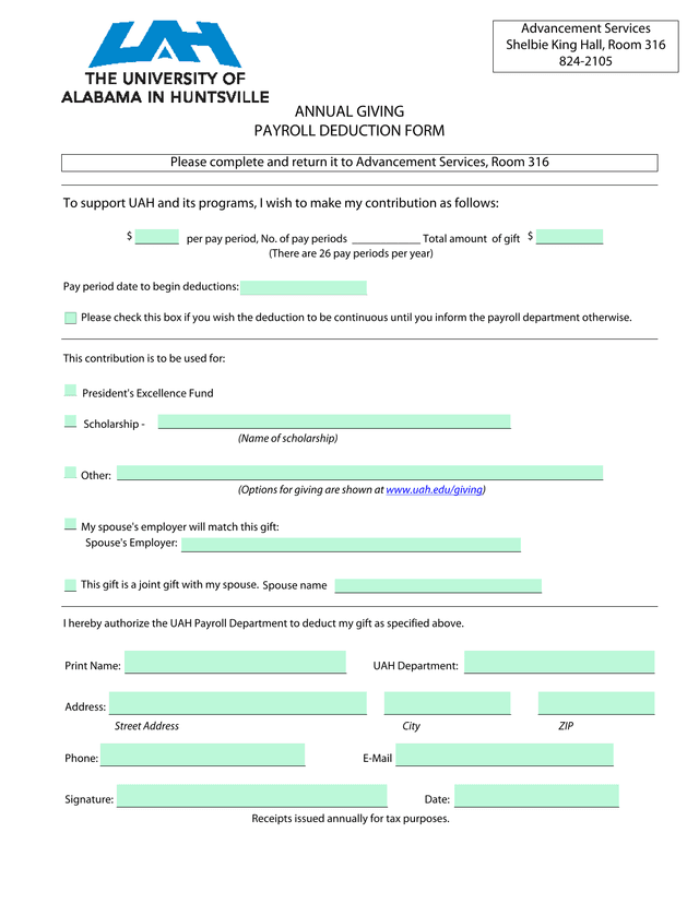 Annual Giving Payroll Deduction Form screenshot