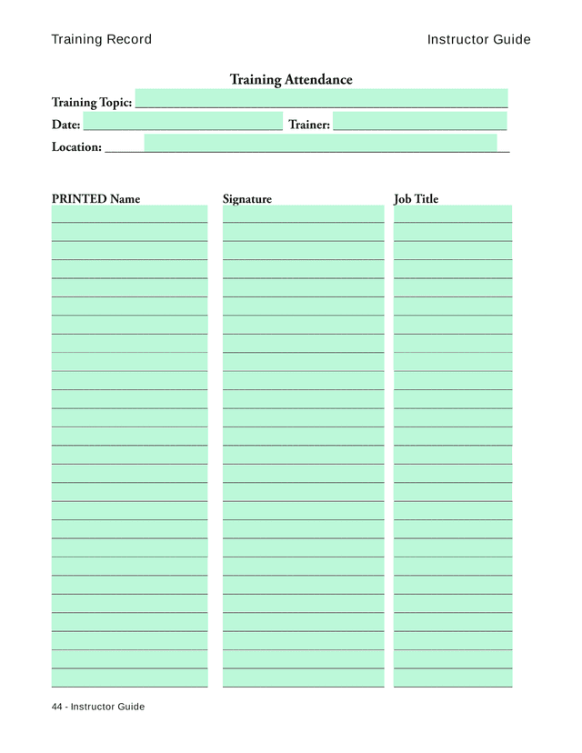 Training Attendance screenshot