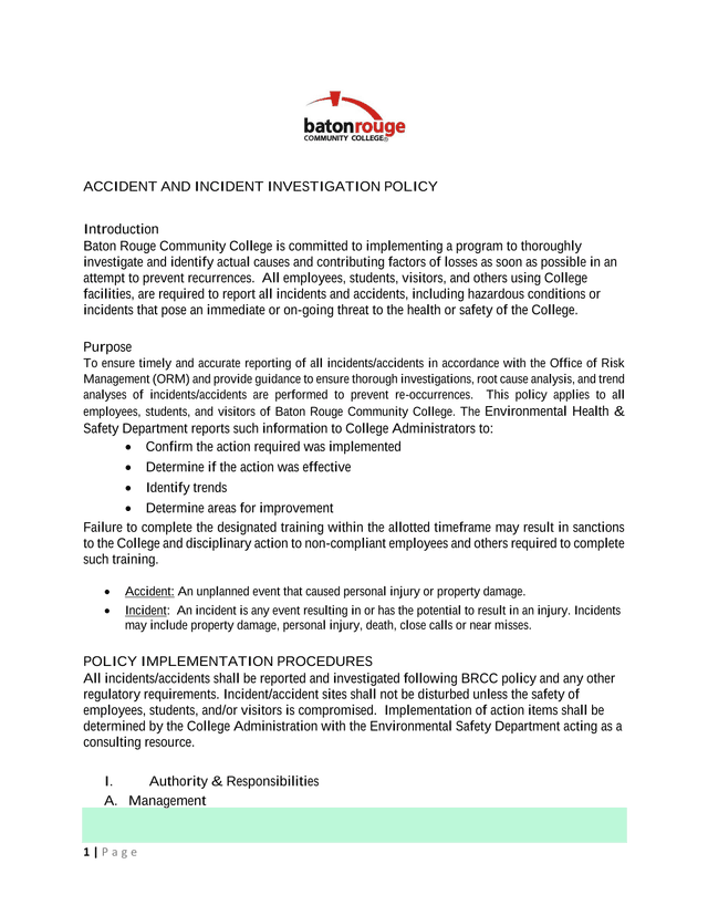 Accident And Incident Investigation Policy screenshot
