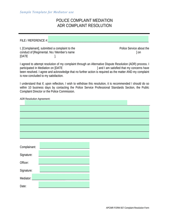 Police Complaint Mediation ADR Complaint Resolution screenshot