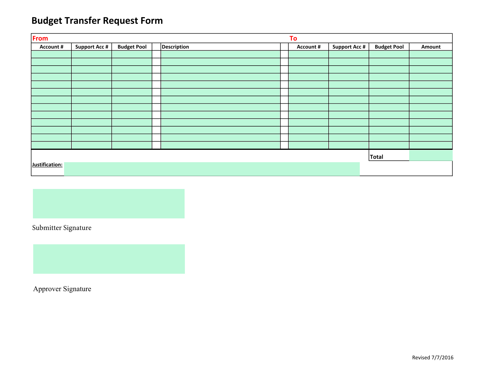 Budget Transfer Request Form screenshot