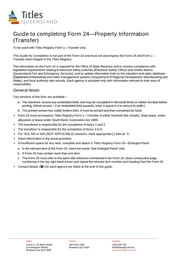 Guide To Completing Form 24Property Information (Transfer) screenshot