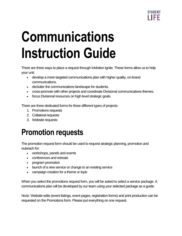 Communications Instruction Guide screenshot