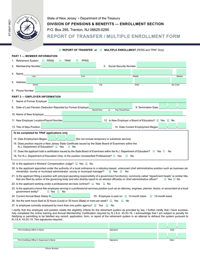 Report Of Transfer Or Multiple Enrollment screenshot