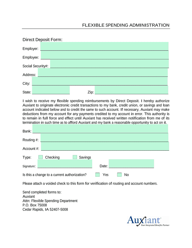 Direct Deposit Form screenshot