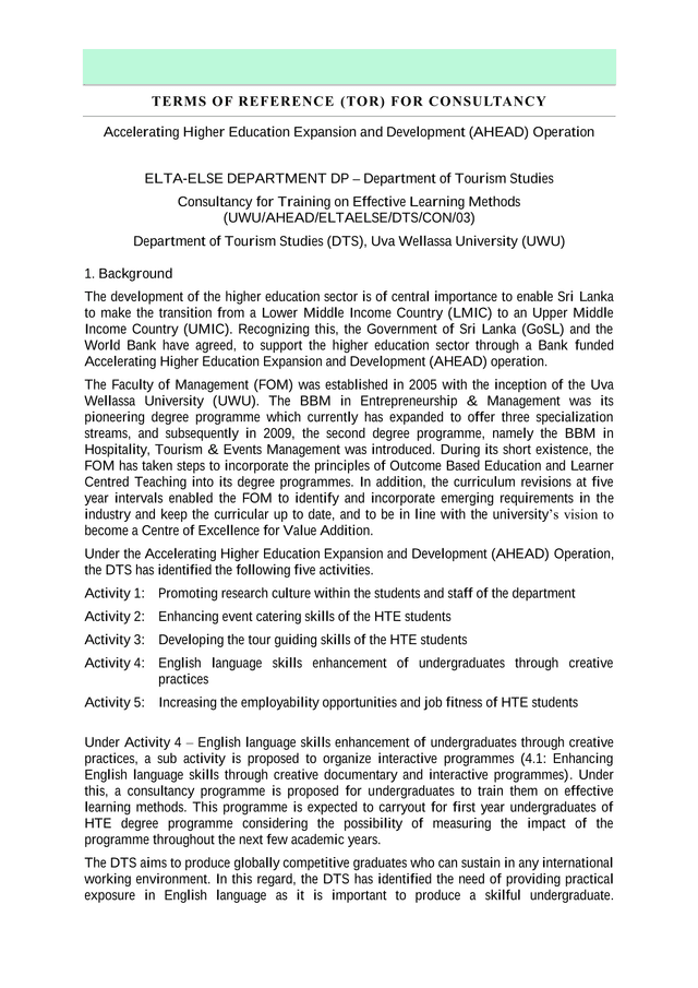 Terms Of Reference (TOR) For Consultancy screenshot