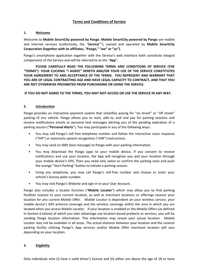 Terms And Conditions Of Service screenshot