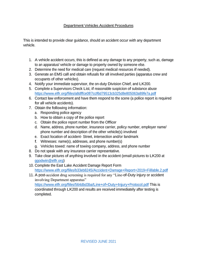 Department Vehicles Accident Procedures screenshot