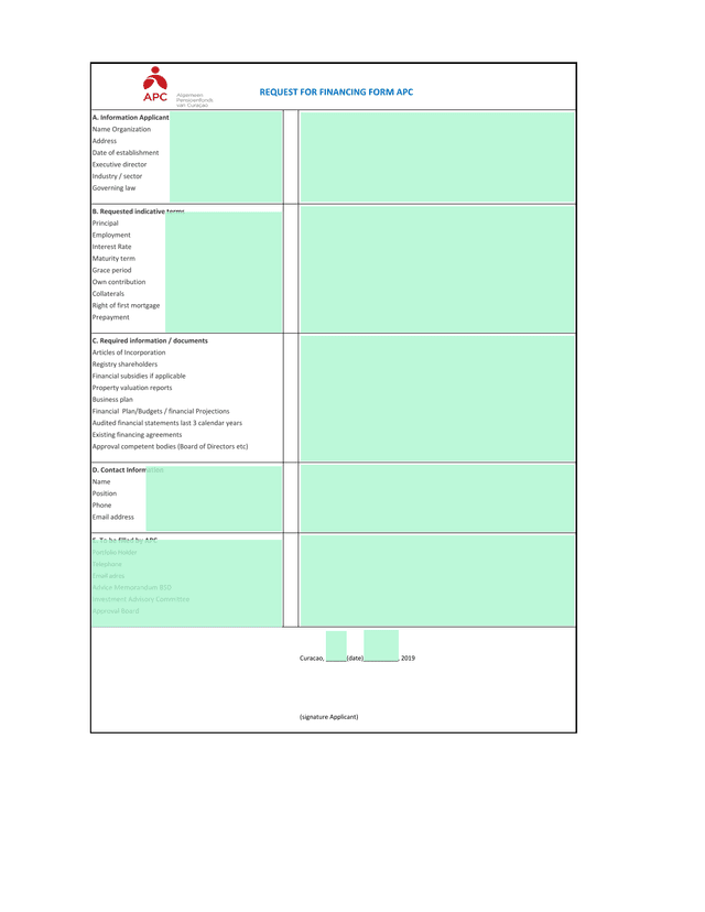 Request For Financing Form APC screenshot