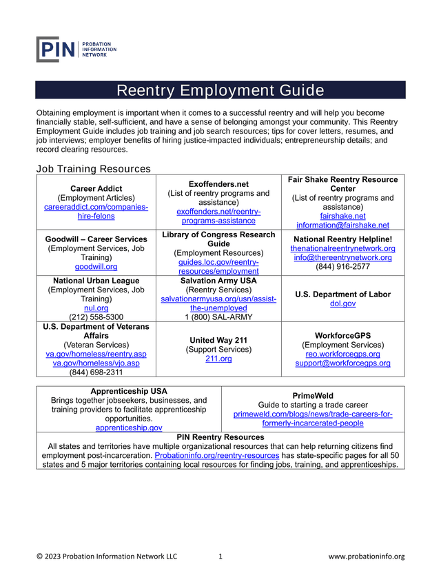 Reentry Employment Guide screenshot