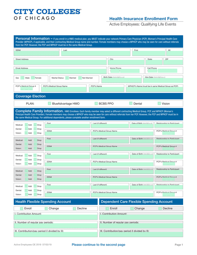 Health Insurance Enrollment Form screenshot
