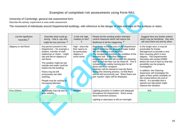 University Of Cambridge, General Risk Assessment Form screenshot