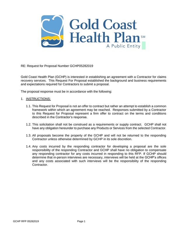 Request For Proposal Number GCHP05282019 screenshot