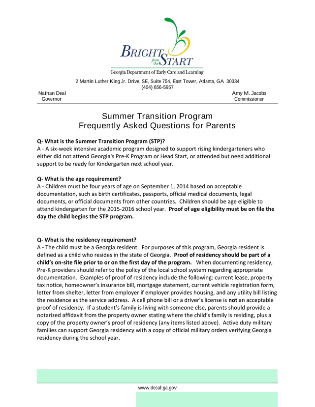 Summer Transition Program Frequently Asked Questions For Parents screenshot