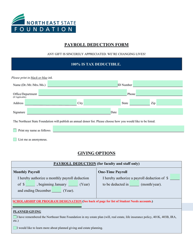 Payroll Deduction Form screenshot