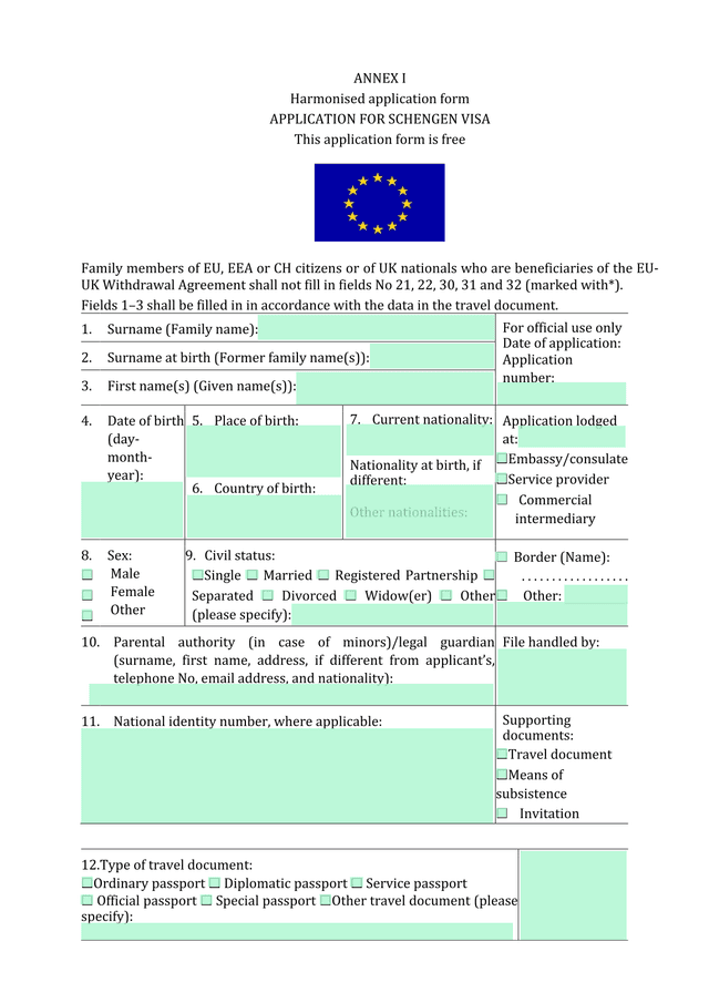 Harmonised Application Form For Schengen Visa screenshot