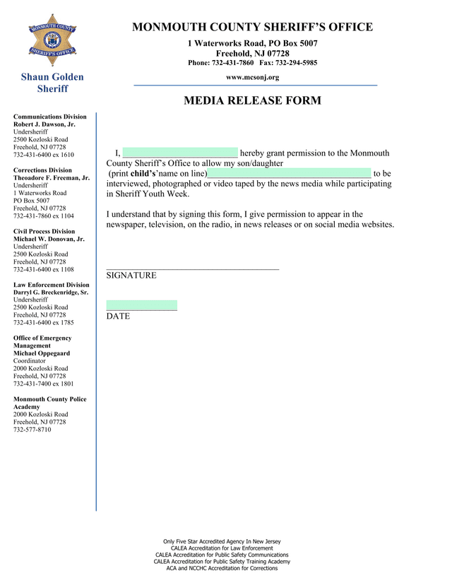 Media Release Form screenshot