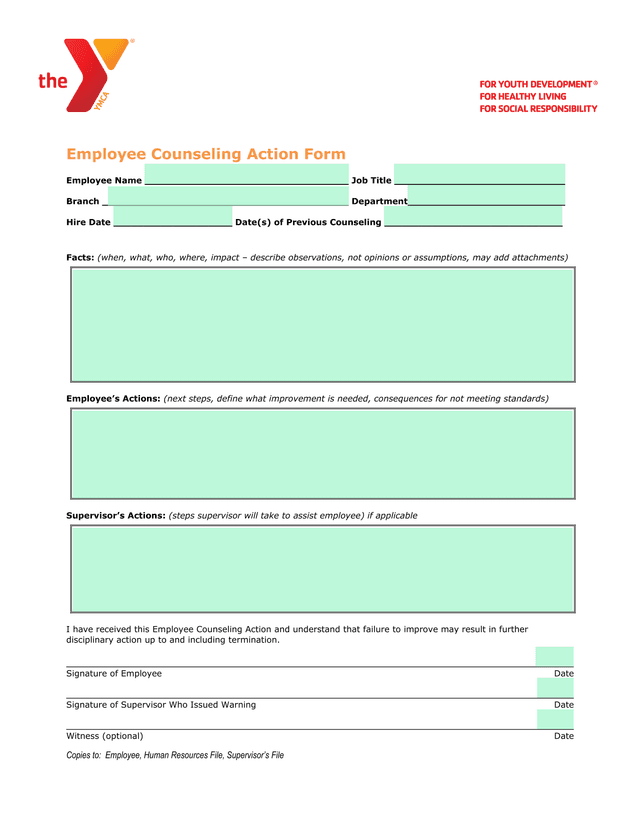 Employee Counseling Action Form screenshot