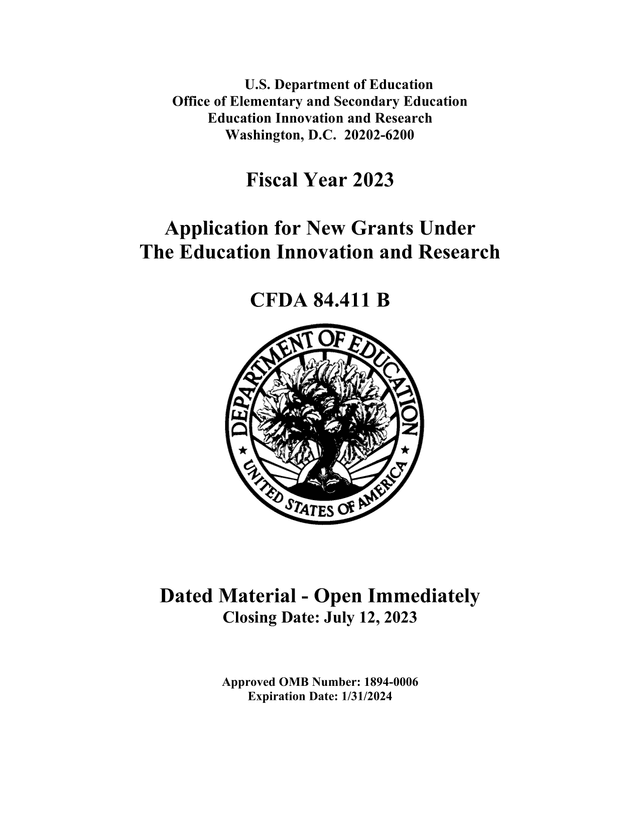 Application For New Grants Under The Education Innovation And Research screenshot