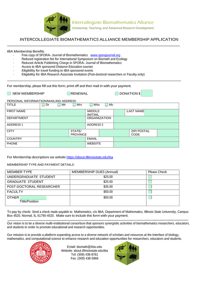 INTERCOLLEGIATE BIOMATHEMATICS ALLIANCE MEMBERSHIP APPLICATION screenshot