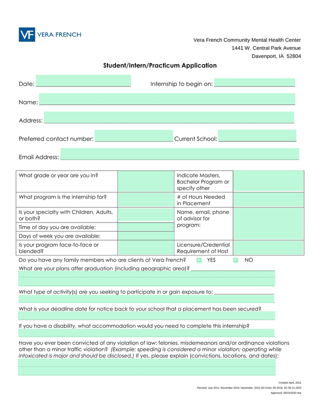 StudentInternPracticum Application screenshot