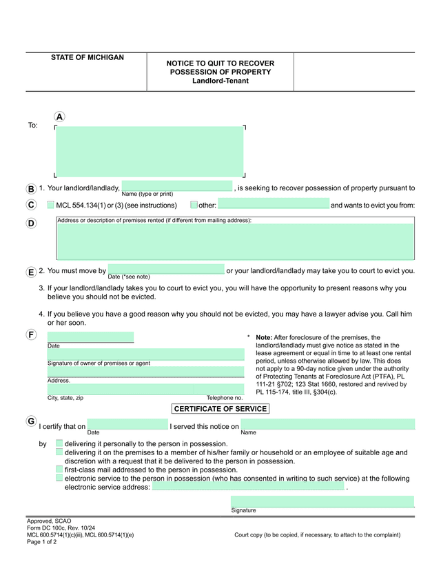 Notice To Quit To Recover Possession Of Property screenshot