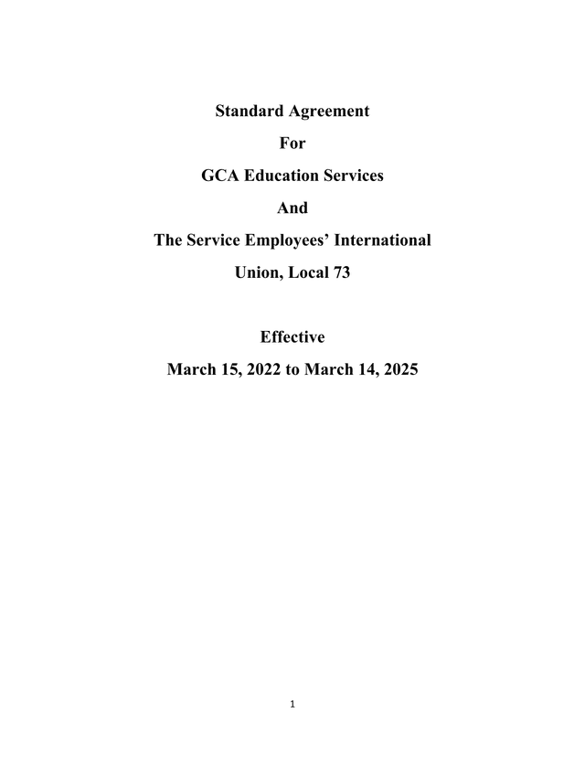 Standard Agreement For GCA Education Services And Service Employees International Union, Local 73 screenshot
