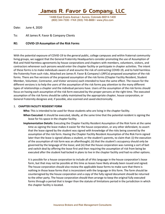 COVID 19 Assumption Of The Risk Forms screenshot