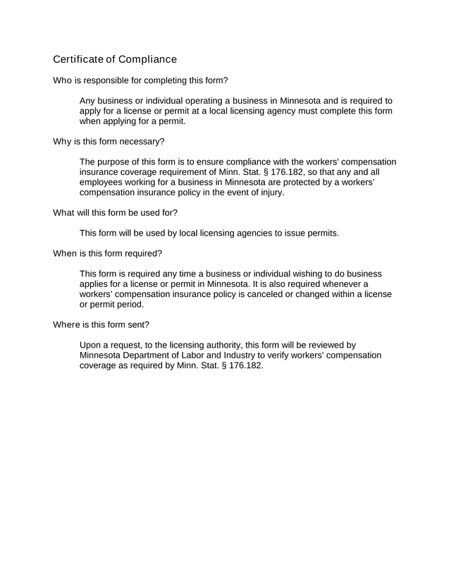 Certificate Of Compliance screenshot