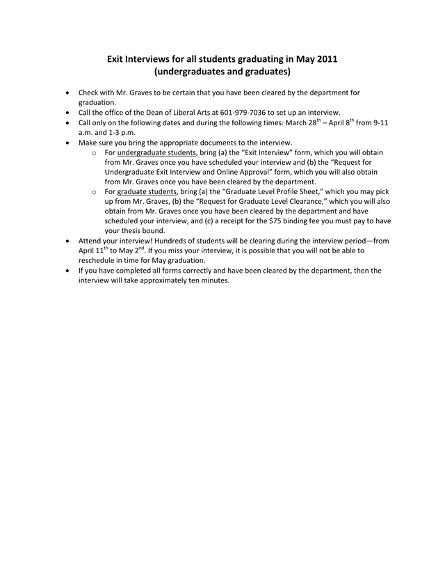 Exit Interviews For Graduating Students May 2011 screenshot