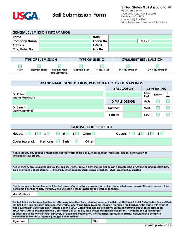 Golf Ball Submission Form screenshot