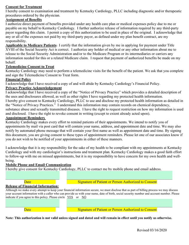 Consent For Treatment screenshot