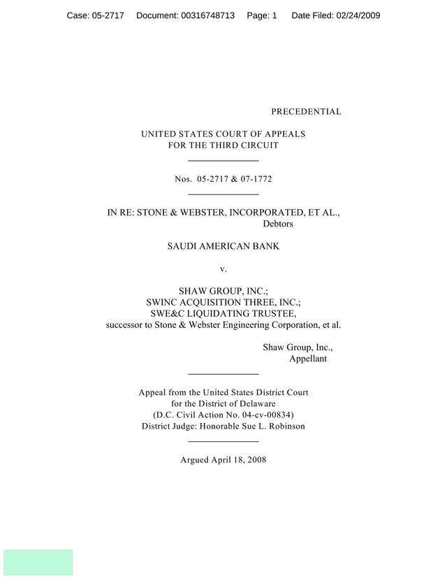 Stone  Webster, Incorporated, Et Al. Legal Case screenshot
