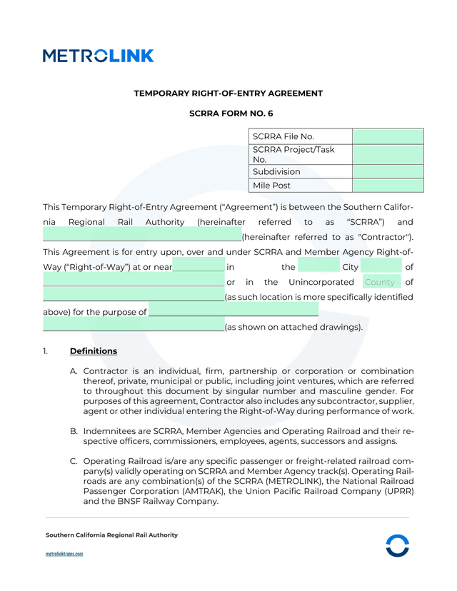 TEMPORARY RIGHT OF ENTRY AGREEMENT screenshot